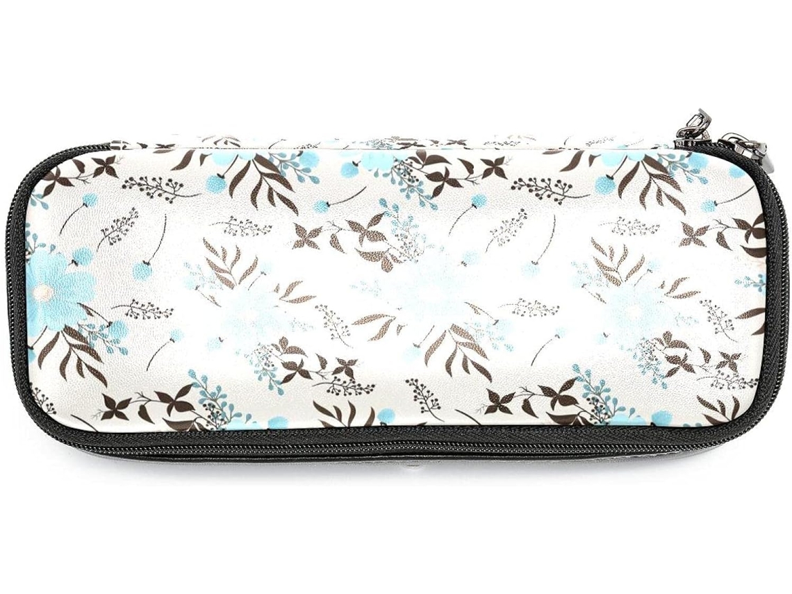 Estojo Grande Com Estampa Floral Azul Lápis, Ideal Marcadores, Maquiagem, Escola, Escritório E Adultos