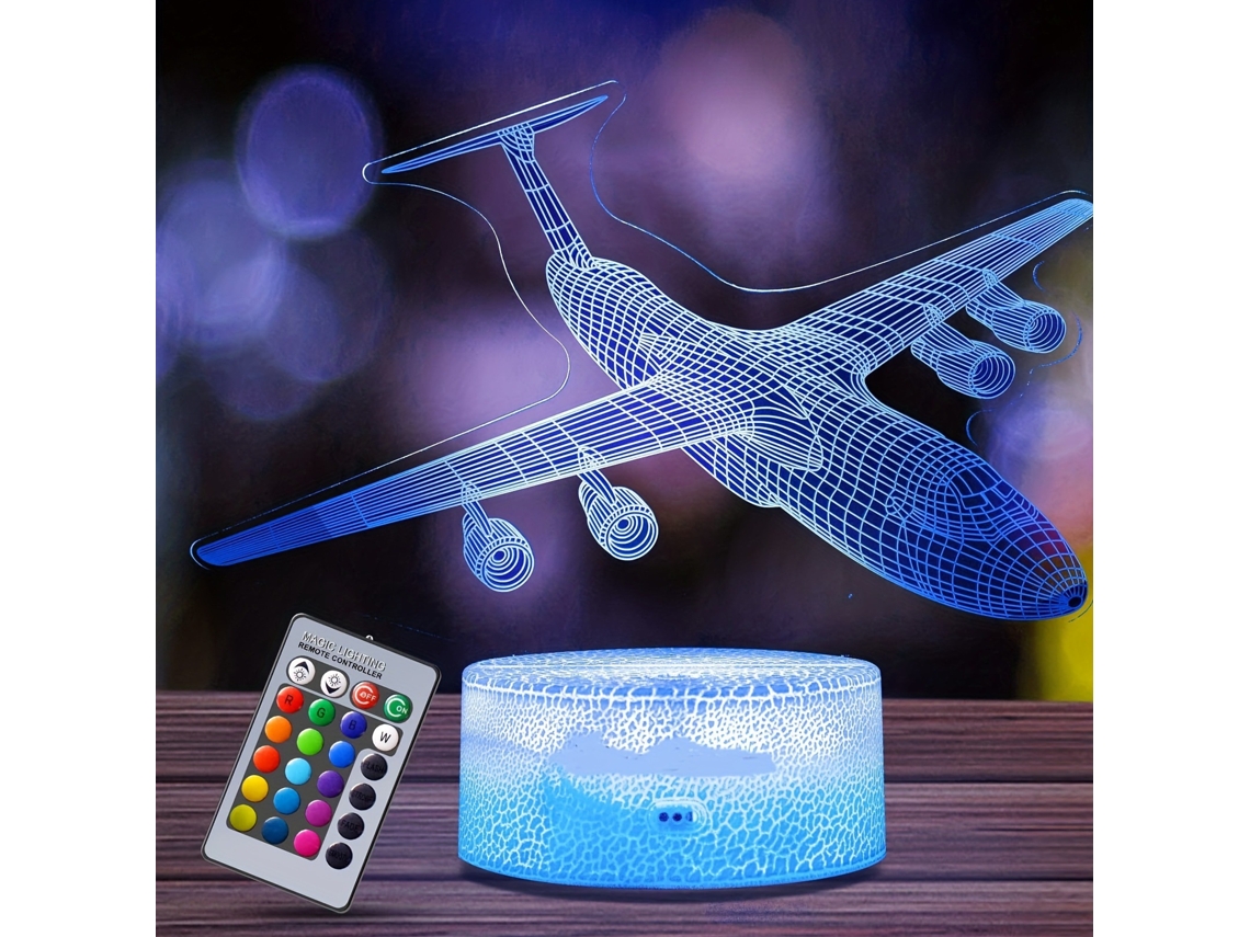Luz Noturna Infantil, Faixa de Luz Visual 3d com Controle Remoto, 16 Mudanças de Cor, Formato de Avião. SIURN
