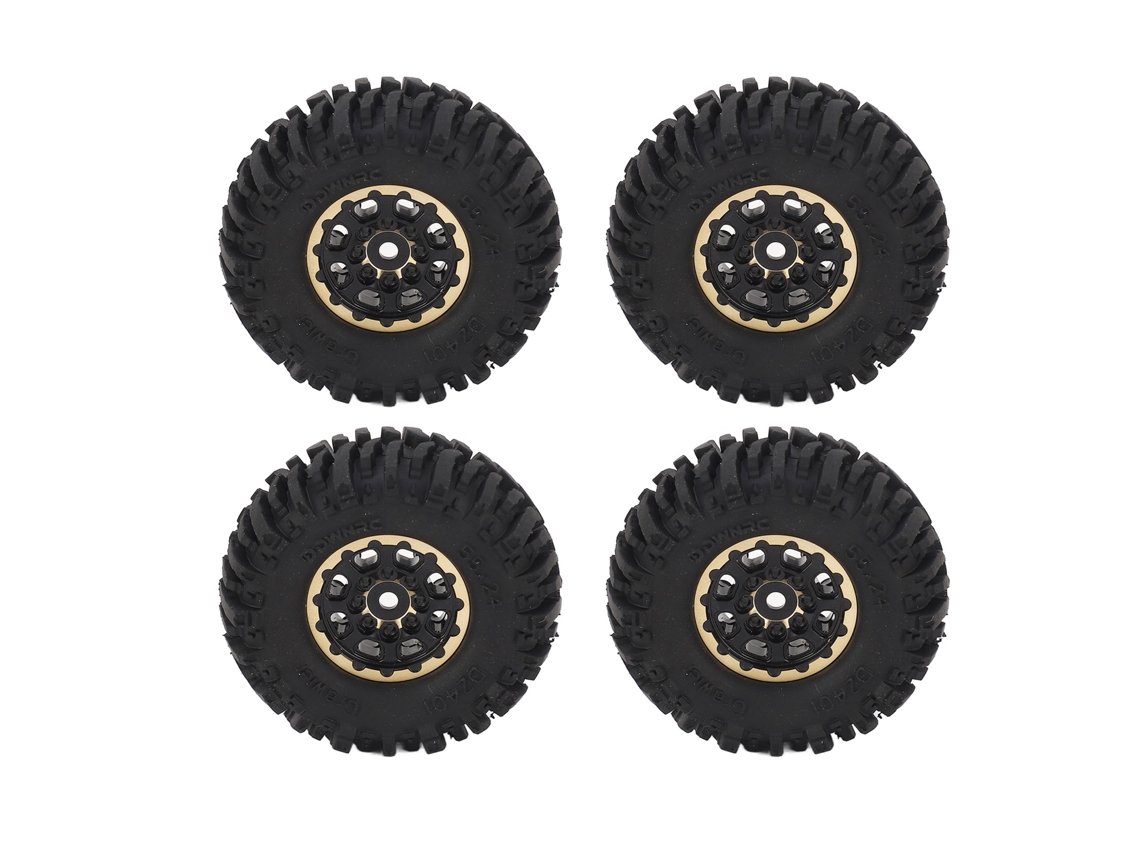 4pcs Pneu De Borracha Rc Aro De Latão Preto Robusto Roda Para Carro Crawler Axial Scx24 1/24 Buraco Quadrado