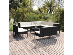 12 Pcs Conjunto Lounge De Jardim C/ Almofadões Vime Pe Preto Dkd Home Decor