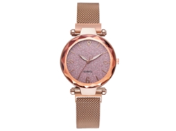 Relógio de Pulso Feminino de Quartzo com Fecho Magnético em Liga Mesh Rosa Dourado+rosa