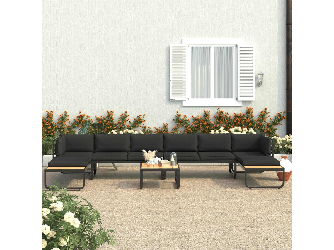 Vidaxl Sofás De Canto Para Jardim Com Almofadões 5 Pcs Alumínio E Wpc