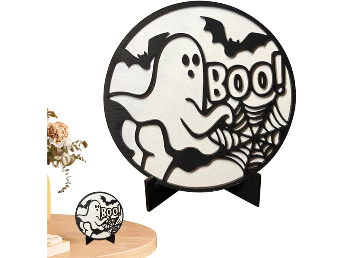 Placa Decorativa De Madeira Para O Halloween, Fantasma De Mesa | Decoração, Atmosfera Festiva De Terror