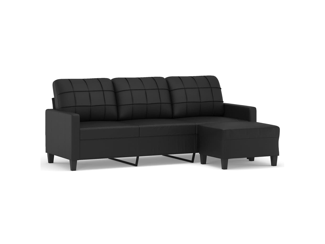 3-seater Sofa With Footstool, 3-seater Sofas With Footstools Vidaxl Preto Couro Artificial (n/a)