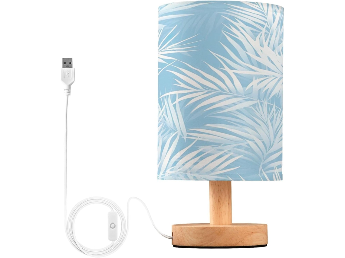Luminária De Cabeceira Led Branca Em Formato Folha Palmeira, Ideal Para Quarto, Leitura Com Cúpula De Tecido, Base De