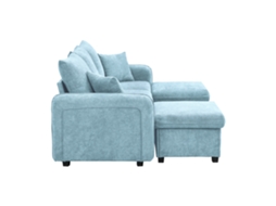 Sofá de canto multifuncional em formato de U com função de cama e espaço de armazenamento, incluindo pufe e gavetas, estilo modular em chenille.