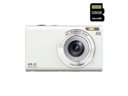 Câmera digital compacta DC402AF 48MP 4K, 2,8 polegadas, tecido, 128 GB, branca, Yizhood