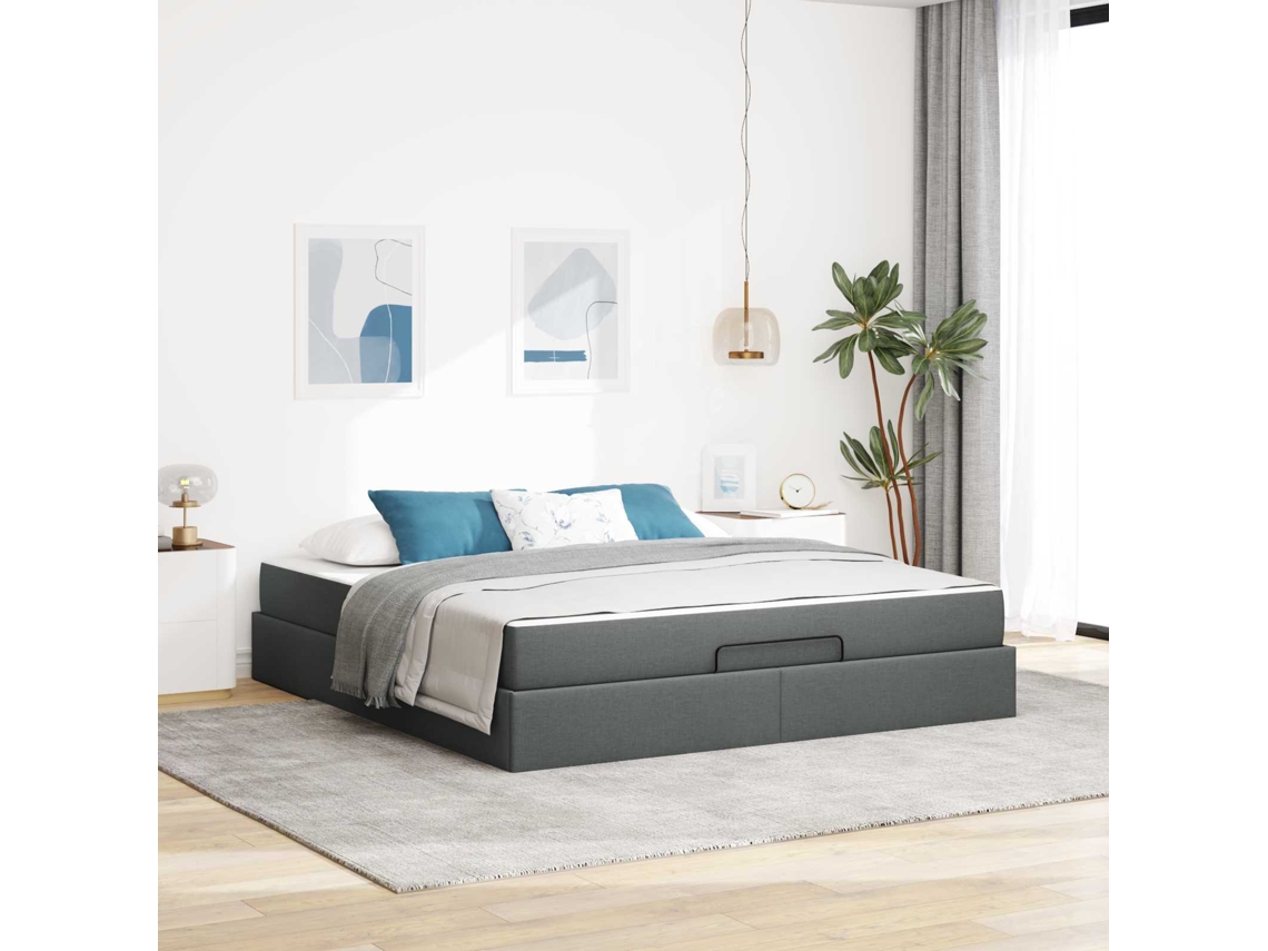 Vidaxl Estrutura De Cama Com Colchão 2 Unid. Cinza Escuro Tecido