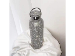 Garrafa Térmica Rebe-Diamond em Aço Inoxidável com Glitter, Prata, 600ml, para Mulheres