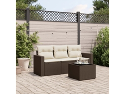 Vidaxl 4 Pcs Conjunto Sofás De Jardim C/ Almofadões Vime Pe Castanho