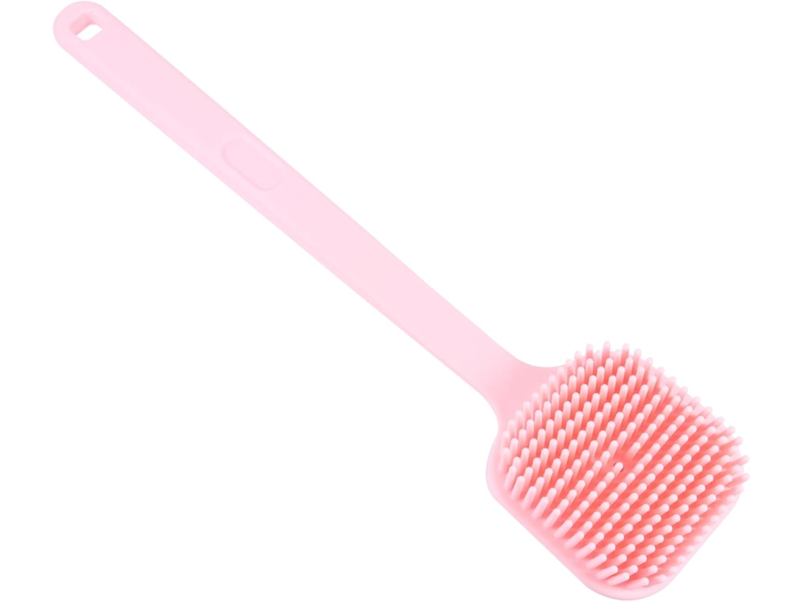 Escova De Banho Silicone Rosa Com Cabo Longo Para Esfoliação Corporal E Das Costas, Uso Diário, Para Mulheres