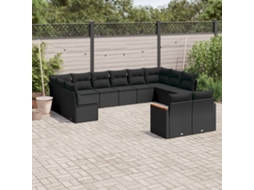 Vidaxl 12 Pcs Conjunto De Sofás De Jardim C/ Almofadões Vime Pe Preto