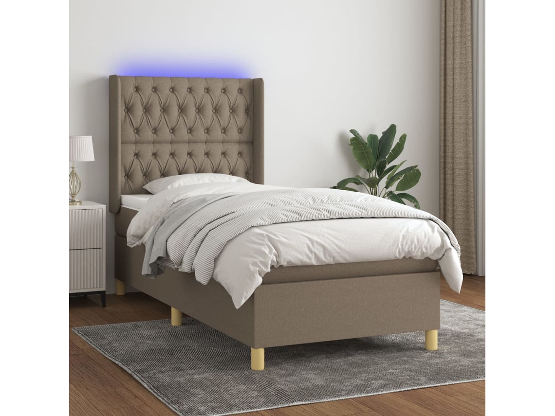 Cama Box Spring Colchão/led 90x200cm Tecido Cinza-acastanhado