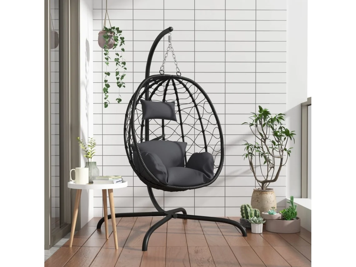 Vidaxl Cadeira Suspensa Egg Com Almofada Em Vime Sintético Antracite E Aço