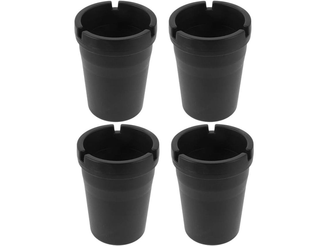 Conjunto De 4 Cinzeiros Compactos Popetpop Em Plástico Preto Para Carro, Com Design Versátil E Moderno