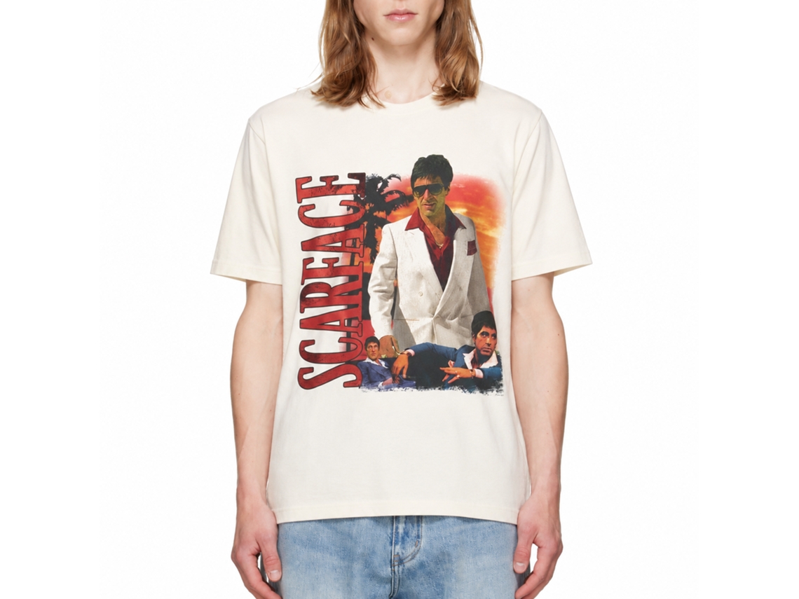 Rockinstone Scarface Movie Palm Tree Sunset Background Solid Natural Adult T-shirt Size:s
