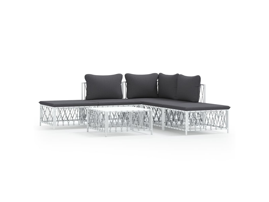 Maison Exclusive - 6 Pcs Conjunto Lounge De Jardim Com Almofadões Aço Branco