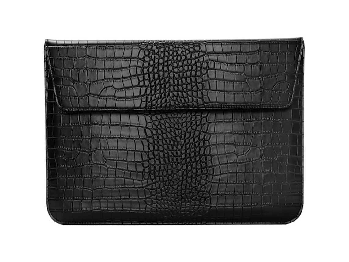Capa Para Laptop De 14 Polegadas, Em Couro Pu Com Estampa De Pele De Crocodilo, Preta.