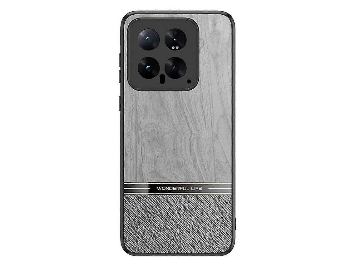 Capa Protetora De Celular Com Textura De Madeira E Couro Tpu Para Xiaomi 14t Pro - Cinza