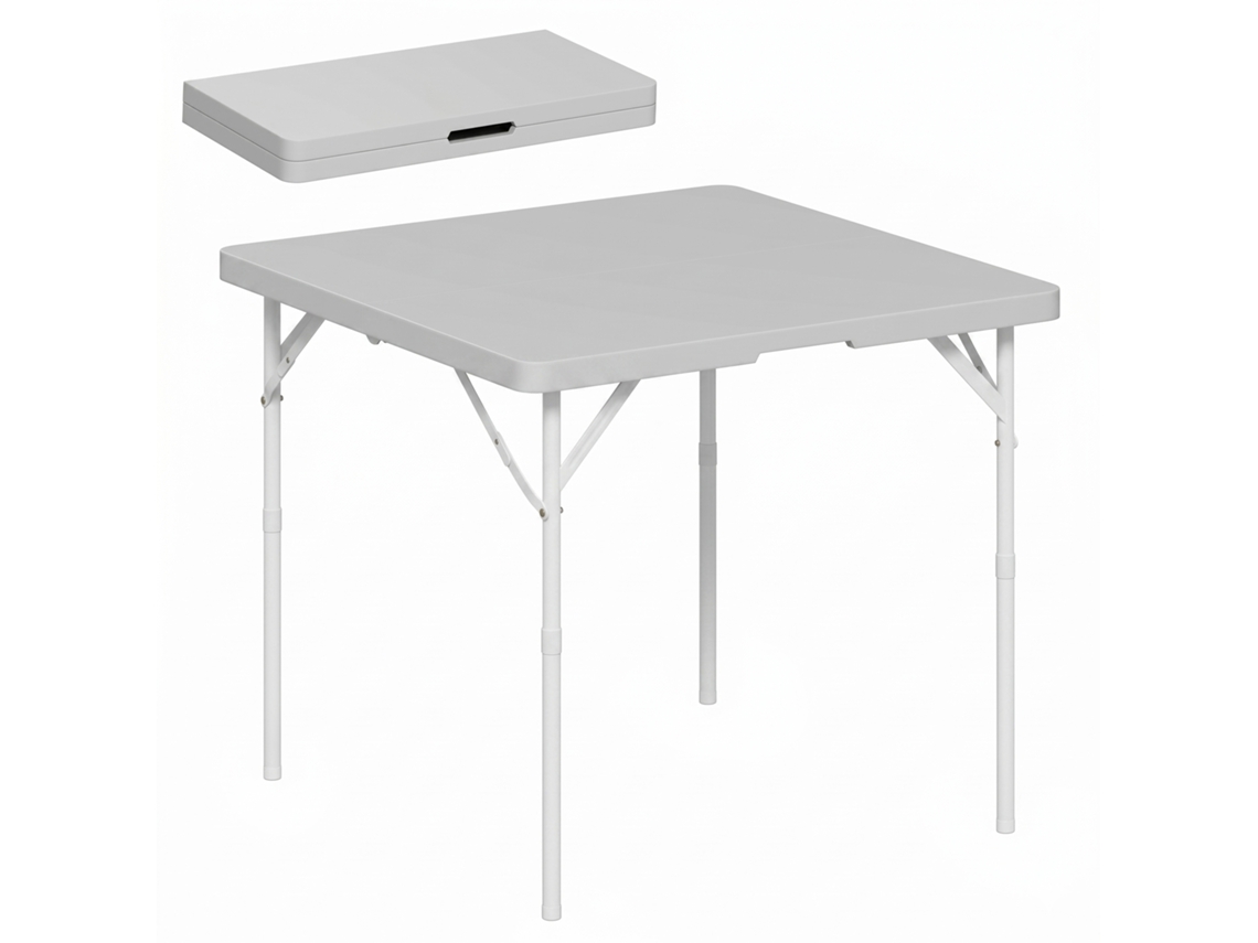 Mesa De Camping Dobrável E Ajustável, Com 2 Alturas. Fabricada Em Hdpe E Metal. 86 X 86 X 74 Cm. Cinza Escuro.