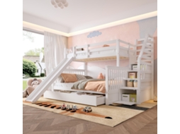 Beliche 90x200 + 140x200 Gavetas Armazenamento Escorregador Branco