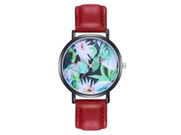 Relógio de Pulso Feminino de Quartzo com Pulseira de Couro Pu Casual Vermelho Clássico