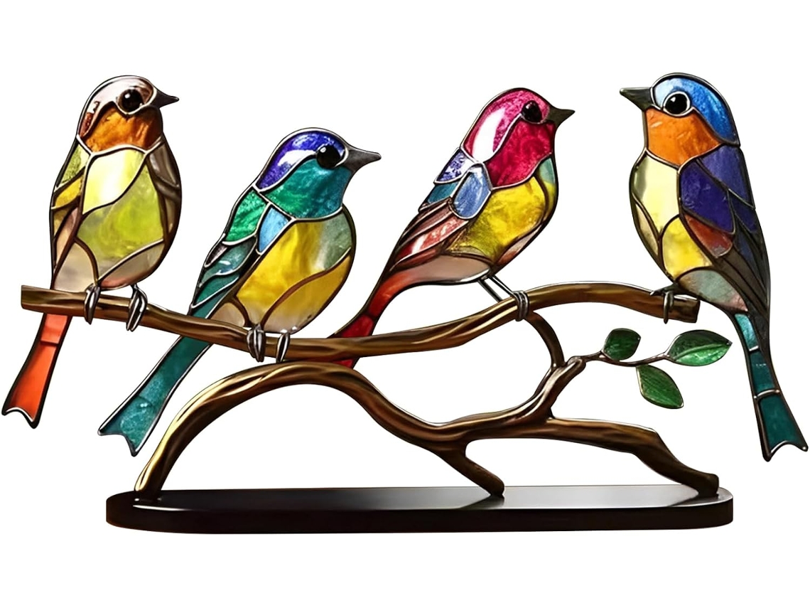 Estátuas, Oiseaux En Verre Tachés Sur Les Ornamentments De Bureau De Brahe