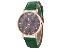 Reloj De Pulsera Unisex De Cuarzo Con Dial Redondo Y Correa De Cuero Pu Verde