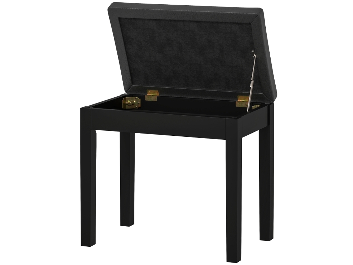 Banco De Piano Com Armazenamento, Pernas De Madeira, Estofado Em Couro Sintético, Preto, 55 X 34 X 50 Cm
