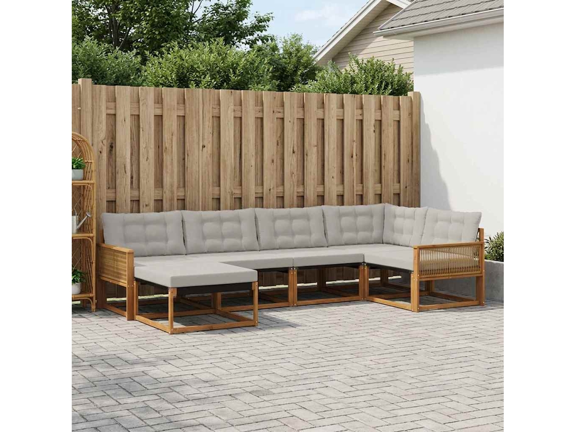 Vidaxl Conjunto De Sofás Para Exterior 6 Pcs Natural E Cinzento-claro