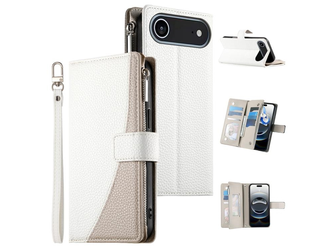 Capa De Couro Para Iphone 17 Air Com Vários Compartimentos E Zíper, Alça Curta.