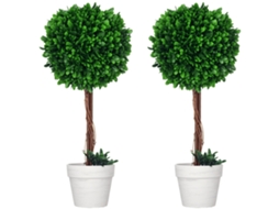 Conjunto 2 plantas artificiais buxo com musgo artificial vaso 28x28x60cm verde