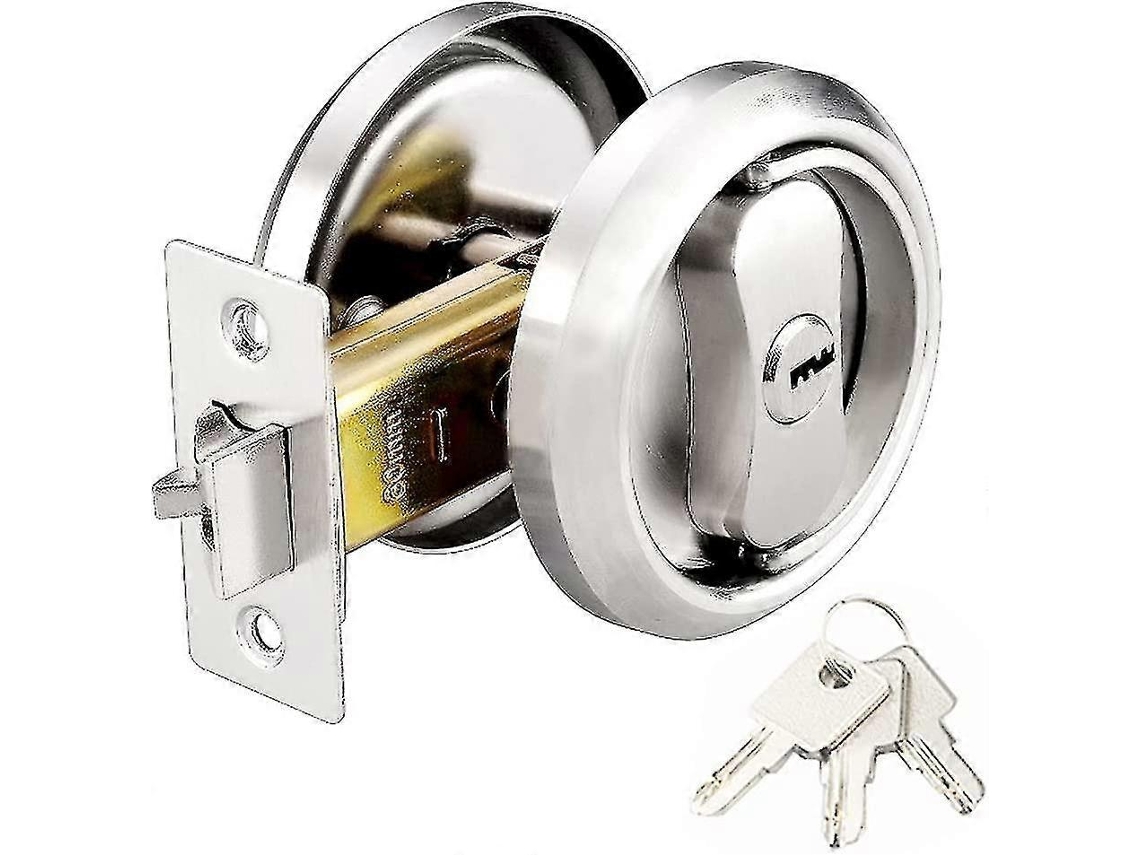Cerradura de Porta Deslizante, redonda, 3 chaves, aço inox 304, para quarto, cozinha, banheiro | S/MARCA