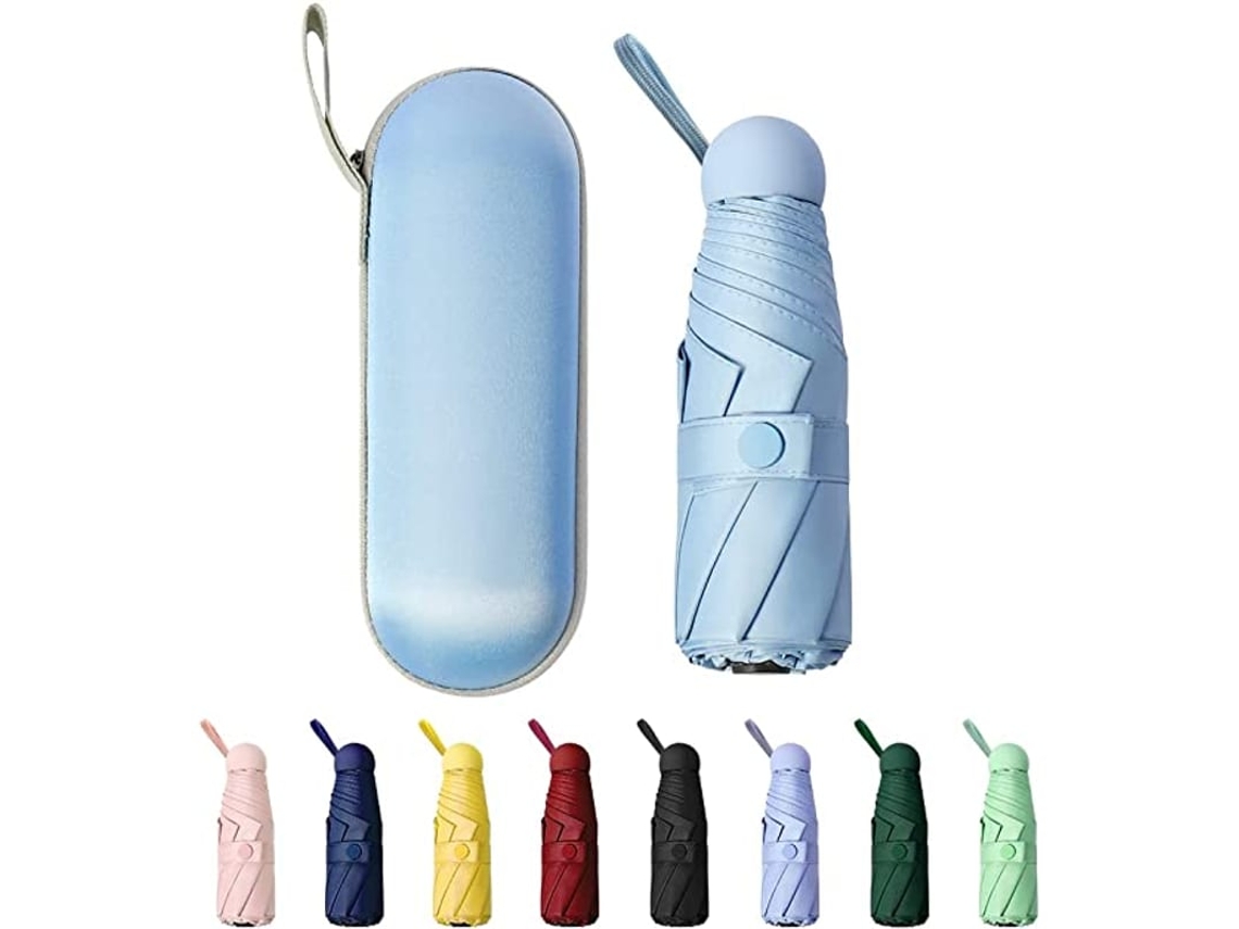 Guarda-chuva De Viagem Mini Dobrável À Prova De Vento Ultra-leve 5 Dobras 8 Costelas Azul Para Mulheres E Homens