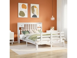 Vidaxl Cama Com Estante Sem Colchão 140x200 Cm Pinho Maciço Branco