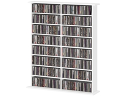 Branco Armazenamento De Cds E Dvds Com 16 Compartimentos E 12 Prateleiras Ajustáveis, Capacidade Máxima 720 Cds/396 Dvds E Blu-rays