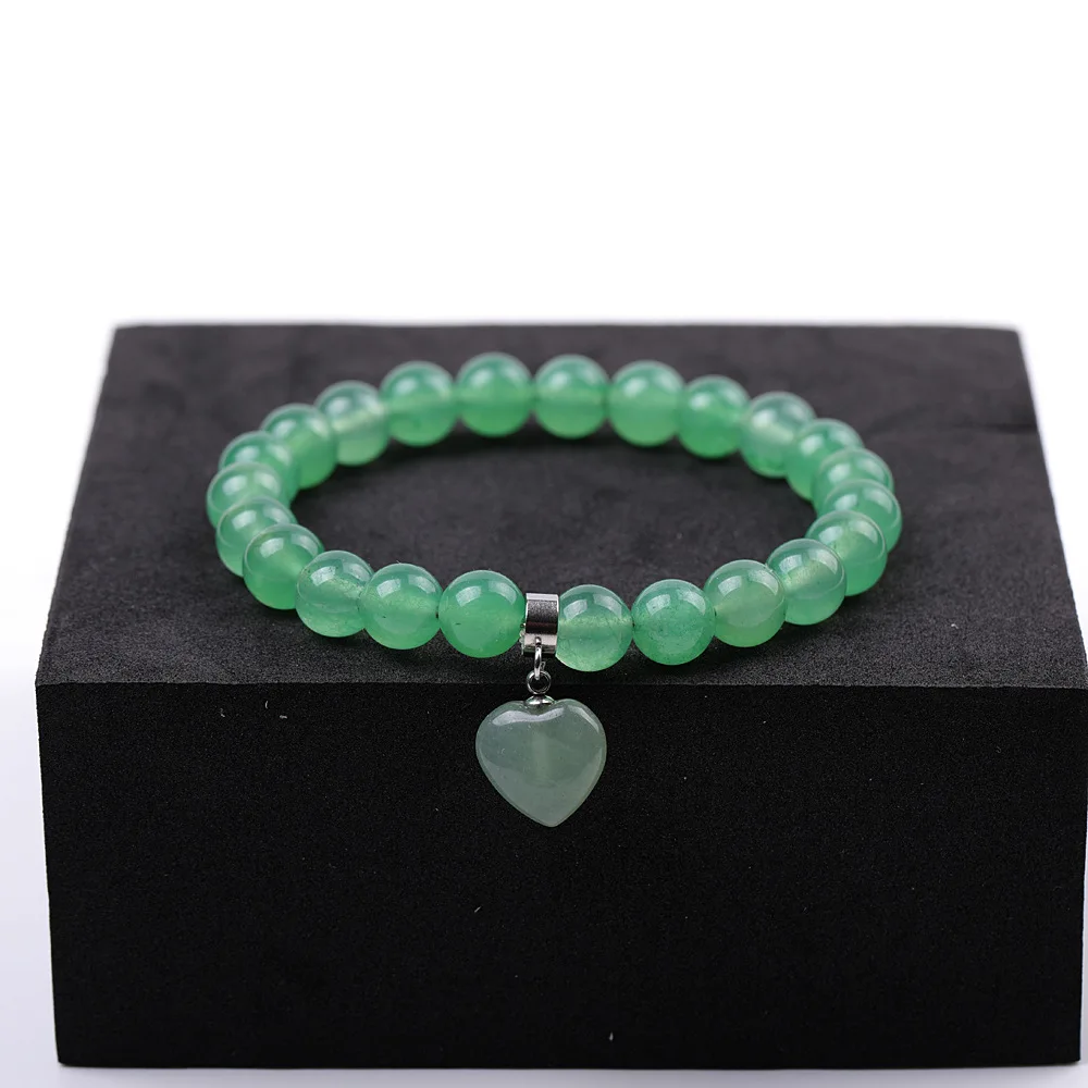 Pulseira Feminina Com Pingente De Coração Em Quartzo Rosa (aventurina), Pedra Preciosa Natural.