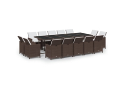 Maison Exclusive - 15 Pcs Conjunto Jantar P/ Jardim C/ Almofadões Vime Pe Castanho