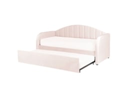 Cama De Hóspedes Em Veludo Com Gavetão Beliani Eyburie De Veludo Rosa Pastel 90x200