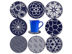 Nova Line conjunto de 8 Posavasos de Silicone Azul 10cm, Anti deslizante para Copos de Café, Chá, Cerveja e Vinho