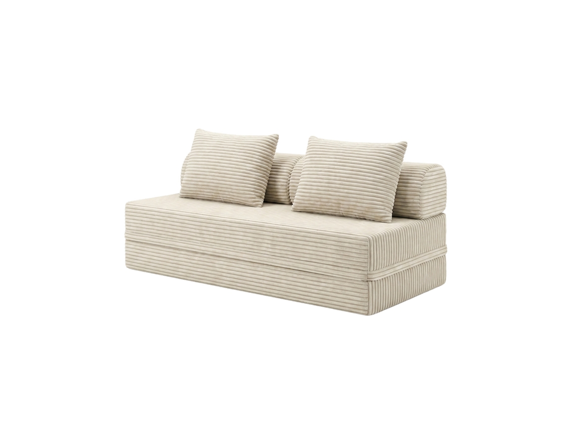 Sofá Modular 3 Lugares Convertível Veludo Listado Bege SKOFFA