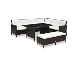 Conjunto 3 Peças Lounge Jardim C/ Almofadões Vime Pe Marrom Dkd Home Decor