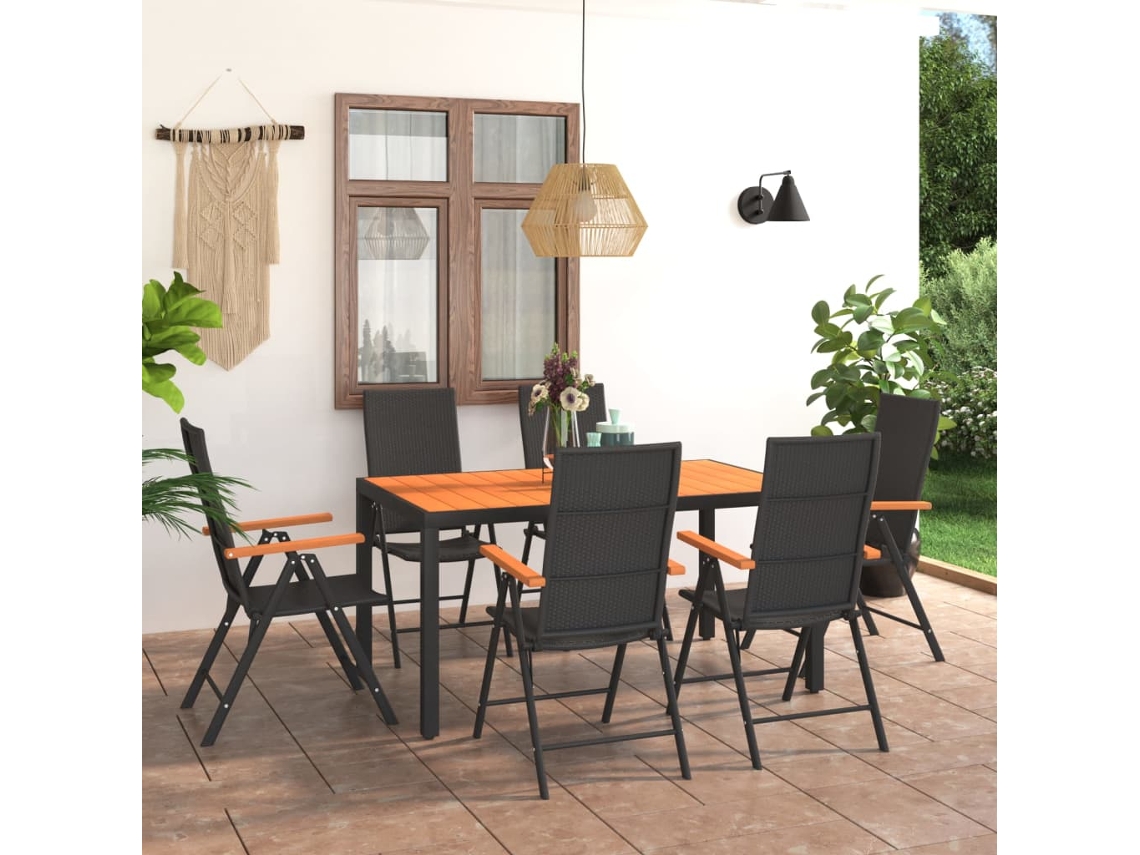 Vidaxl 7 Pcs Conjunto De Jantar Para Jardim Preto E Castanho