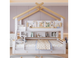 Beliche 90x200 Cm E 120x200 Cm Com 2 Gavetas Com Rodas, Escada Inclinada, Design De Teto Branco Natural Mobrio