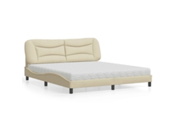 Cama Com Colchão 180x200 Cm Tecido Cor Creme