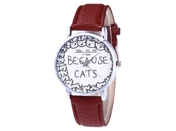 Reloj De Cuarzo Con Correa De Cuero Pu Moda Dial Redondo Para Mujer Café