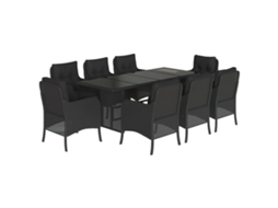 Conjunto de 9 Jantar para Jardim com Almofadões Vime Pe Preto MAISON EXCLUSIVE