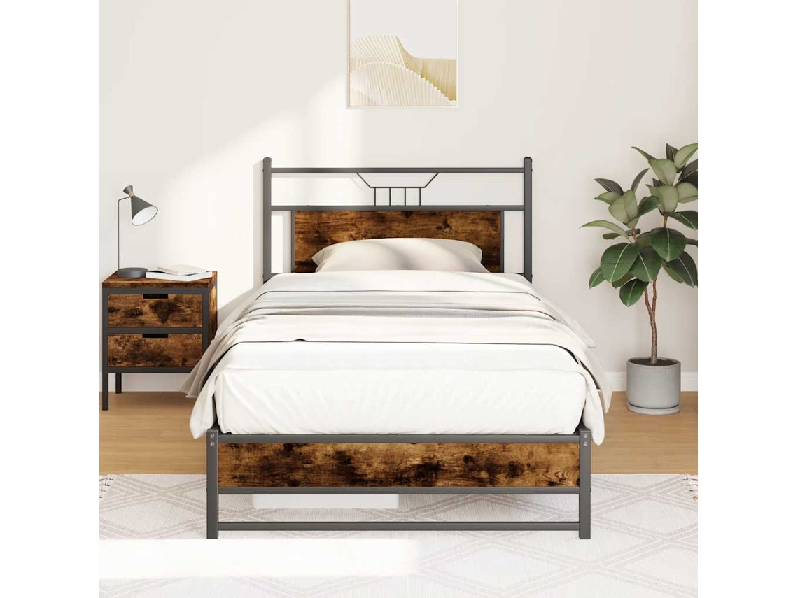 Cama De Solteirocama De Adultoestrutura De Cama Sem Colchão 107x203 Cm Carvalho Fumado Wsd28168