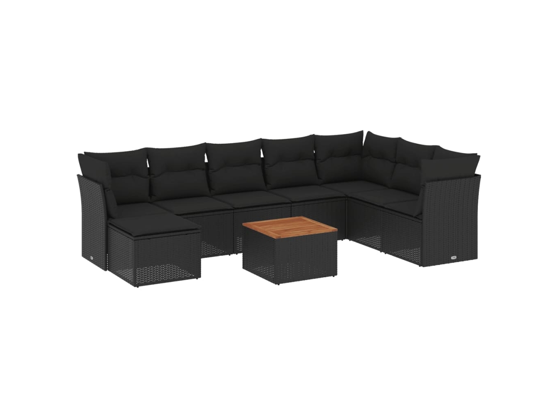 Conjunto de 9 Sofás para Jardim com Almofadões Vime Pe Preto MAISON EXCLUSIVE (N/A)