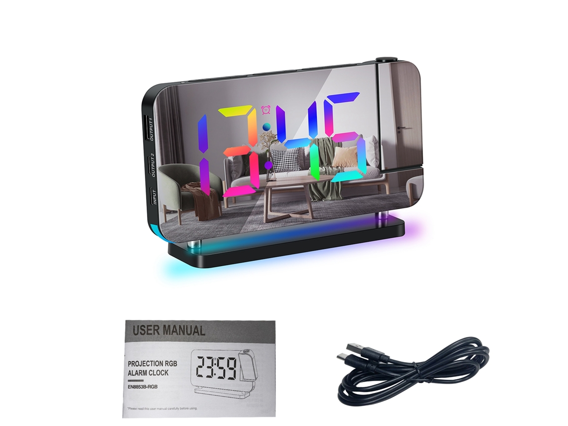 Relógio Projetor 7 Rgb Com Carregador Usb E Função Snooze